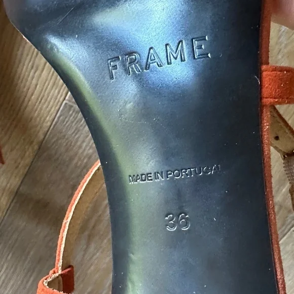 FRAME Le Braxton Strappy Block Heel Sandal Orange Suede Size 5.5 NEW - Picture 10 of 11
